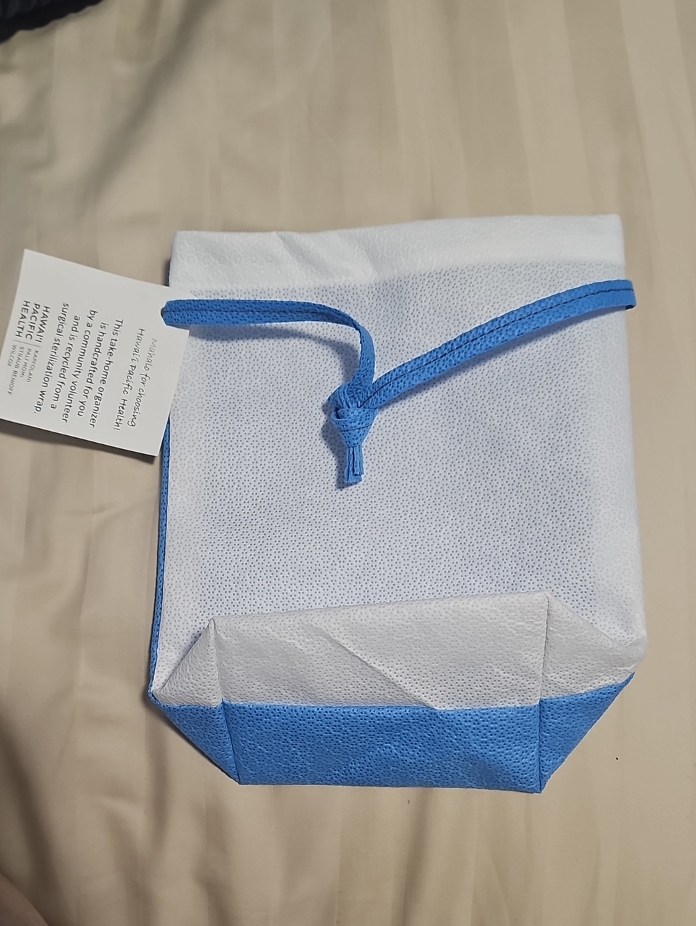HPH White and Blue Drawstring Medicine Miscellaneous Bag Made Of Surgical Wrap